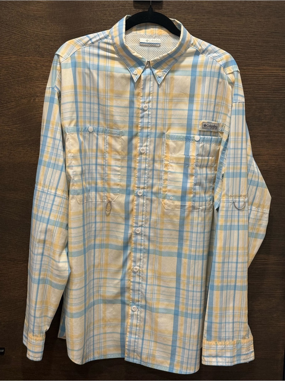 Columbia Light Blue and Yellow Plaid Long-Sleeve Button-Down Shirt